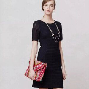 Anthropologie Maeve Dress Navy Blue Textured Short Sleeve Womens XS